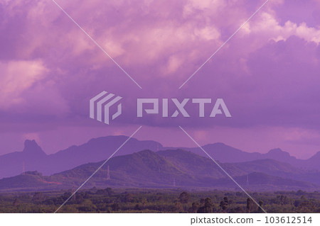 View of landscape nature and mountain with sunlight and sunset or sunrise in morning light View of landscape nature and mountain with sunlight and sunset or sunrise in morning light 103612514
