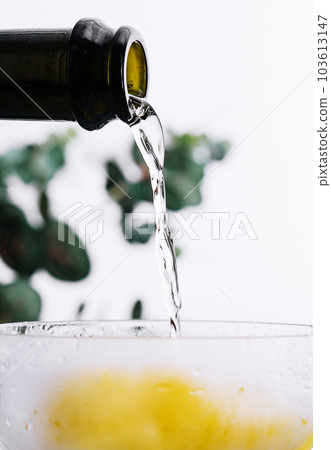 Pouring champagne or prosecco into a glass Pouring champagne or prosecco into a glass 103613147