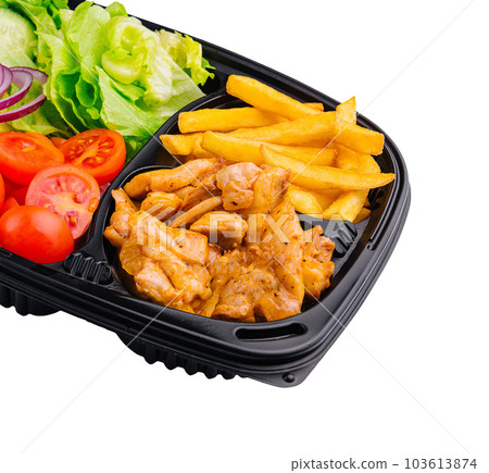 Grilled chicken meat with french fries Grilled chicken meat with french fries 103613874