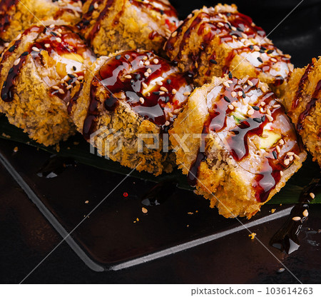deep fried roll with salmon and mayonnaise in panko bread crumbs 103614263