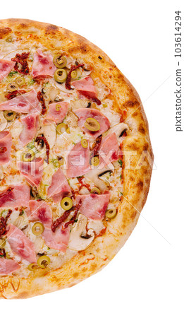 Pizza ham and mushroom isolated in white background 103614294