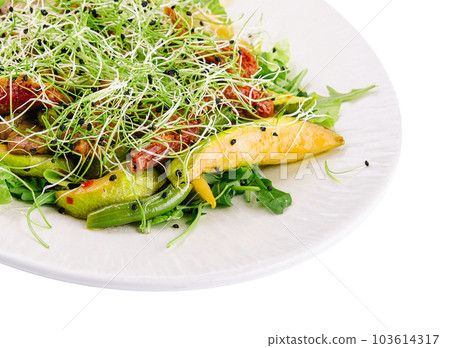 salad from grilled vegetables - zucchini, green beans, onion and pepper 103614317