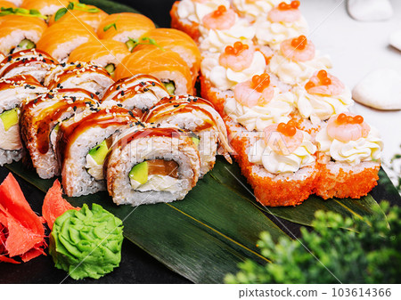 Fresh sushi traditional japanese food on big plate 103614366