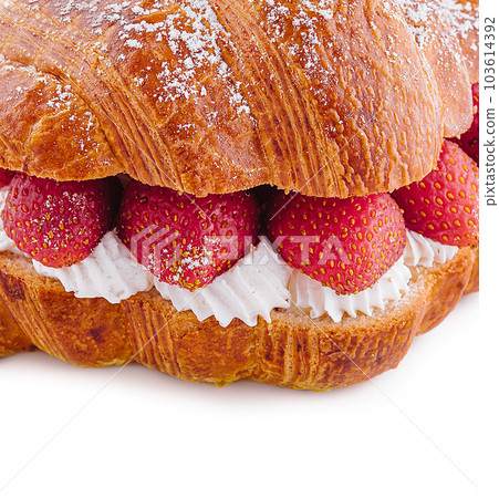 strawberry and fresh cream croissant close up strawberry and fresh cream croissant close up 103614392