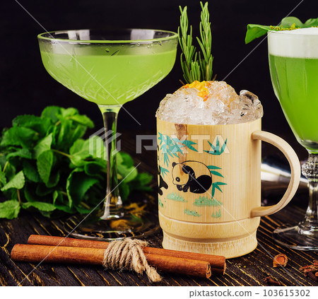 Fresh summer green basil cocktails in a glasses 103615302