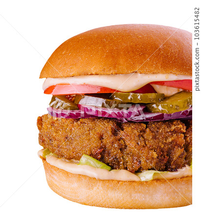 cheeseburger with beef patty, pickles, cheese, tomato, onion, lettuce and ketchup mustard cheeseburger with beef patty, pickles, cheese, tomato, onion, lettuce and ketchup mustard 103615482