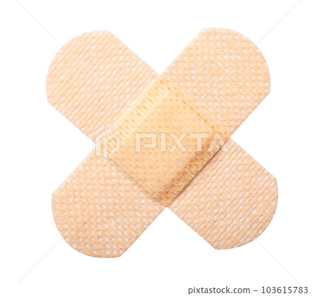 Medical sticking plasters isolated on white. First aid item Medical sticking plasters isolated on white. First aid item 103615783