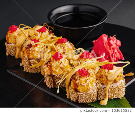 Baked sushi with cheese and sesame seeds 103615882