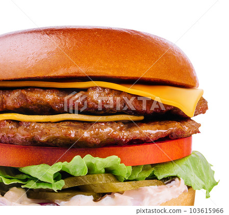 Fresh tasty burger isolated on white background Fresh tasty burger isolated on white background 103615966