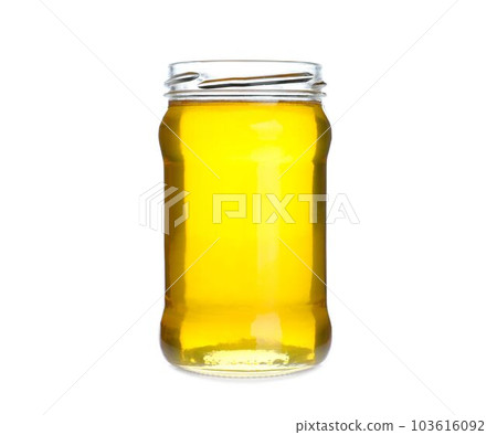 Jar of organic honey isolated on white 103616092