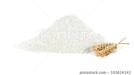 Organic flour and spikelets isolated on white 103616143