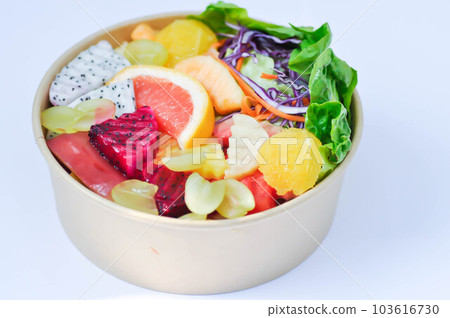 fruit and vegetable salad or orange, dragon fruit and lettuce salad fruit and vegetable salad or orange, dragon fruit and lettuce salad 103616730