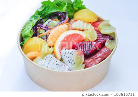 fruit and vegetable salad or orange, dragon fruit and lettuce salad fruit and vegetable salad or orange, dragon fruit and lettuce salad 103616731
