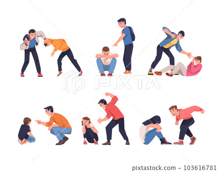 Aggressor and Victim with Violent Man Shouting and Abusing Weak Vector Set Aggressor and Victim with Violent Man Shouting and Abusing Weak Vector Set 103616781