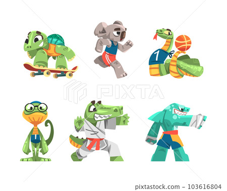 Funny Animal Character Playing Sport Game Vector Illustration Set 103616804