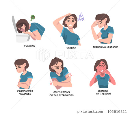Sick Woman Suffer from Different Symptom of Heart Stroke Vector Set Sick Woman Suffer from Different Symptom of Heart Stroke Vector Set 103616811