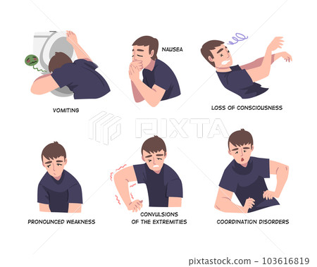 Sick Man Suffer from Different Symptom of Heart Stroke Vector Set 103616819