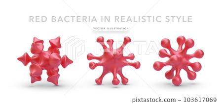 Set of 3d realistic red bacteria with shadow isolated on white background. Vector illustration 103617069