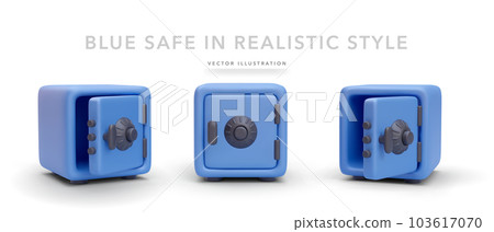 Set of 3d realistic blue safe icons with shadow isolated on white background. Vector illustration 103617070