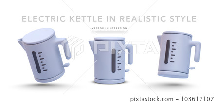 Set of realistic plastic electric kettles with shadow isolated on white background. Vector illustration 103617107