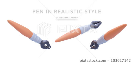 Set of 3d realistic pen isolated on white background. Vector illustration Set of 3d realistic pen isolated on white background. Vector illustration 103617142