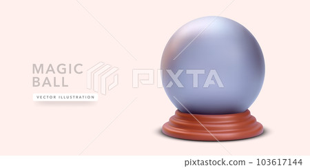 3d realistic magic ball with shadow isolated on light red background. Vector illustration 103617144