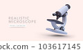 Science and education concept banner with flying microscope in 3d realistic style. Vector illustration 103617145