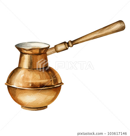 watercolor authentic copper turk, hand drawn illustration of coffee maker, kitchen utensils, turkish dish, sketch for menu isolated on white background watercolor authentic copper turk, hand drawn illustration of coffee maker, kitchen utensils, turkish dish, sketch for menu isolated on white background 103617146