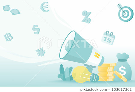 Announcement, Advertising, Communication with online digital marketing and financial concept. planning, thinking of promotion strategy or tactics to earn more money currency. Announcement, Advertising, Communication with online digital marketing and financial concept. planning, thinking of promotion strategy or tactics to earn more money currency. 103617361