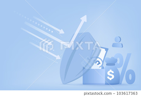 Protection concept. Safeguarding financial, insurance, and other sensitive information. Protecting valuable data and assets. Flat vector illustration with copy space. 103617363