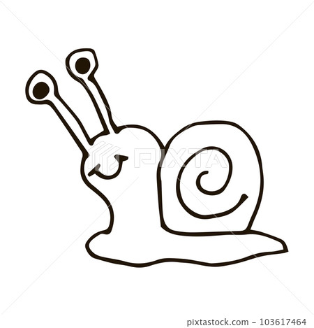 Cartoon doodle linear happy snail isolated on white background. Cartoon doodle linear happy snail isolated on white background. 103617464