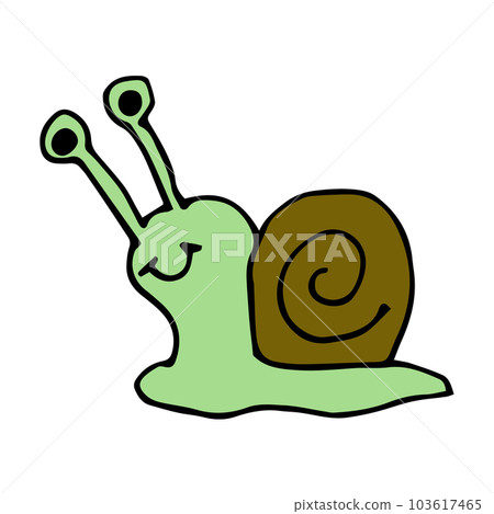 Cartoon doodle linear happy snail isolated on white background. Cartoon doodle linear happy snail isolated on white background. 103617465