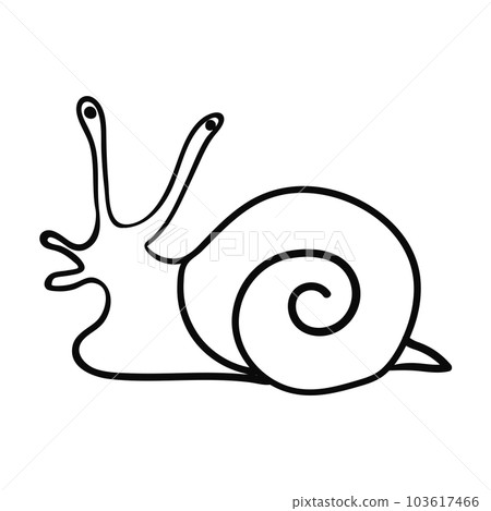 Cartoon doodle linear happy snail isolated on white background. Cartoon doodle linear happy snail isolated on white background. 103617466