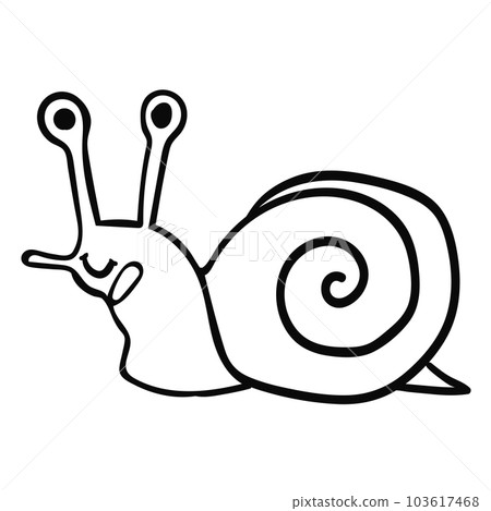 Cartoon doodle linear happy snail isolated on white background.  103617468