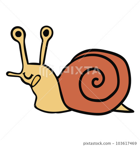 Cartoon doodle linear happy snail isolated on white background.  103617469