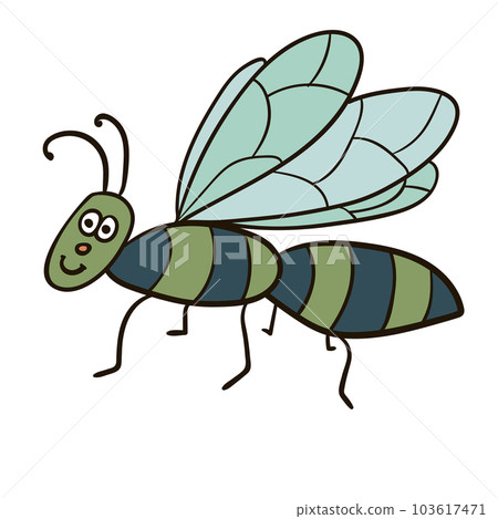 Cartoon doodle linear midge, fly isolated on white background. Cartoon doodle linear midge, fly isolated on white background. 103617471
