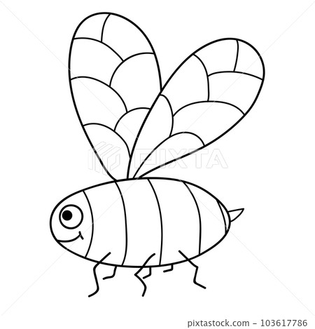 Cute cartoon doodle linear bee isolated on white background.  103617786