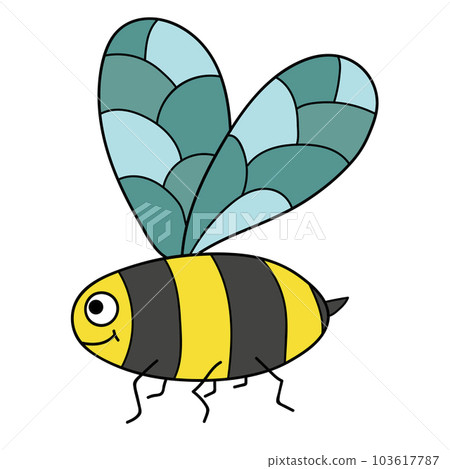 Cute cartoon doodle linear bee isolated on white background. Cute cartoon doodle linear bee isolated on white background. 103617787