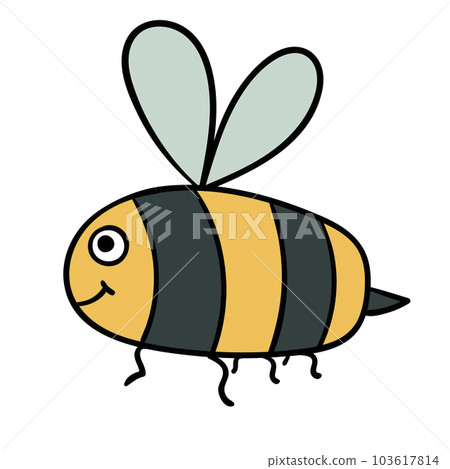 Cute cartoon doodle linear bee isolated on white background.  103617814