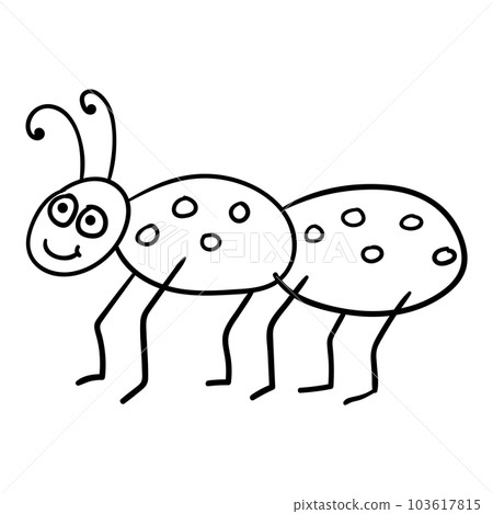 Cartoon linear doodle retro happy ant isolated on white background. 103617815