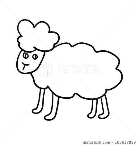 Cartoon doodle linear sheep isolated on white background. 103617859