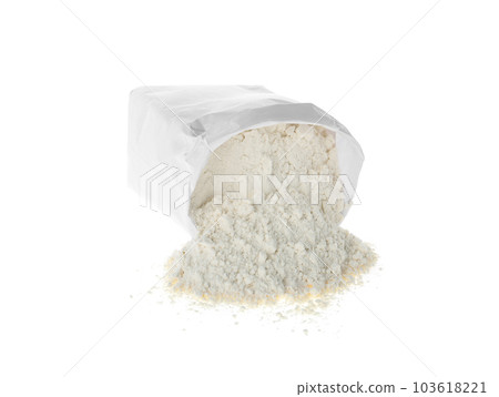 Overturned paper bag with flour isolated on white 103618221
