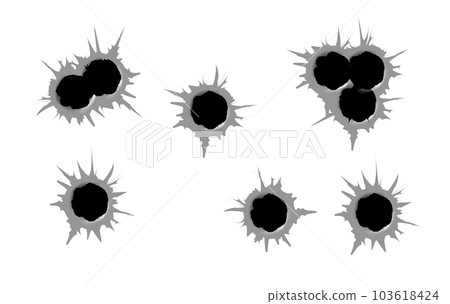 Bullet hole template. Damage and cracks on surface from bullet. Vector Bullet hole template. Damage and cracks on surface from bullet. Vector 103618424