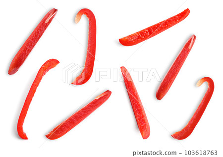 Set of cut ripe red bell pepper on white background Set of cut ripe red bell pepper on white background 103618763