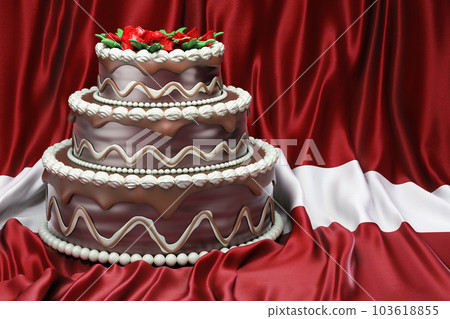 Chocolate cake on the Latvian flag background, 3D rendering 103618855