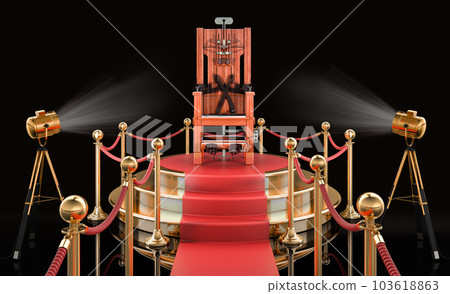 Podium with electric chair, 3D rendering Podium with electric chair, 3D rendering 103618863