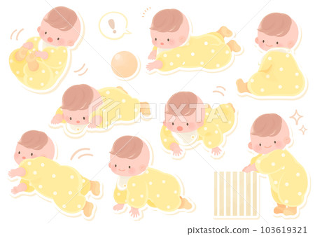 Cute baby set for various developmental stages yellow bordered Cute baby set for various developmental stages yellow bordered 103619321