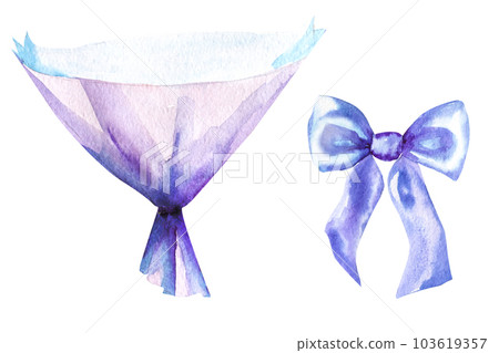 Watercolor illustration gift wrapping for a bouquet of flowers 103619357