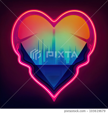 Luminous reverie. The neon heart's spectacular display of radiance, enveloped by the mysteries of the night. AI-generated 103619679