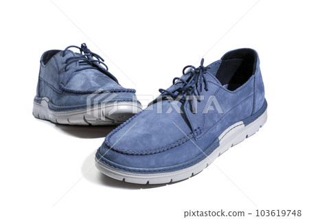 Blue leather men's shoes on a white background 103619748